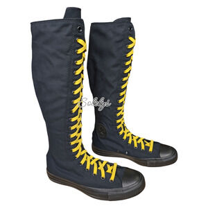 Converse CTAS XXHI Black Yellow Custom Elastic Lace Knee High Sneaker Womens 8.5